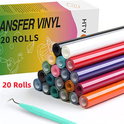 HTVRONT 20/14 Pack 12inX3ft/30X90cm PU Heat Transfer Vinyl Roll for Cricut T-shirt Printing DIY Iron on HTV Film Easy to Cut