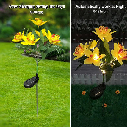 7Head LED Solar Simulation Rose lilies Flower LED Light Garden Yard Lawn Night Lamp Landscape Garden Home Decoration Flowers