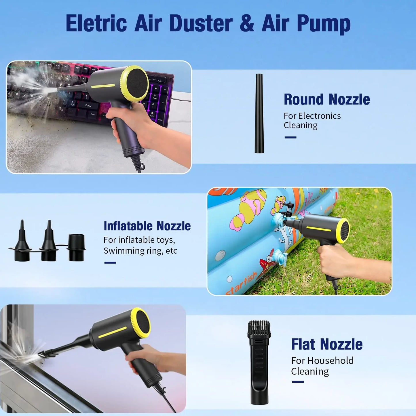 500watts Electric Air Duster, Compressed Air 40000RPM Electronics Air Blower Gun Canned Air Spray for Computer Keyboard Cleaner