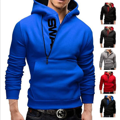 Mans Spring and Autumn Hoodies Letter Fleece Hooded Sweatshirt Patchwork Color Warm Plus Velvet Zipper Hoodies 6XL