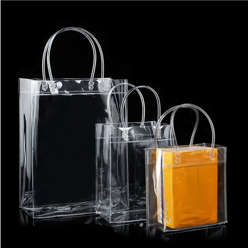 10pcs/20pcs/lot Transparent soft PVC gift tote packaging bags with hand loop, clear Plastic handbag, cosmetic bag